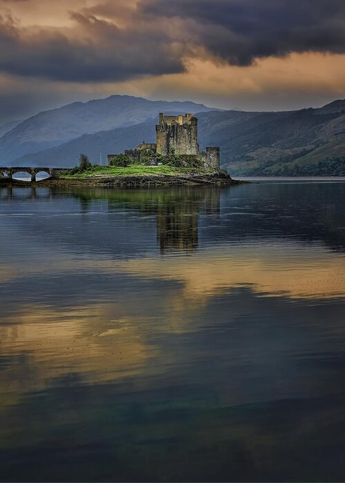 Architecture Greeting Card featuring the photograph Donan Castle Reflection by Ray Kent
