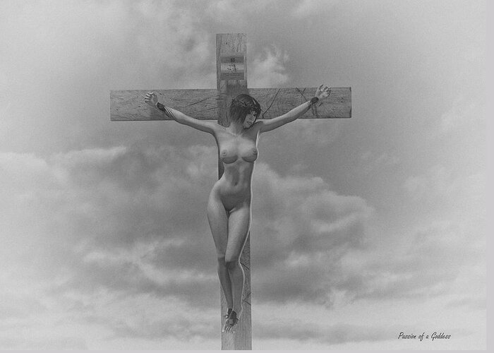 Crucifixion Greeting Card featuring the digital art Donna in croce by Ramon Martinez