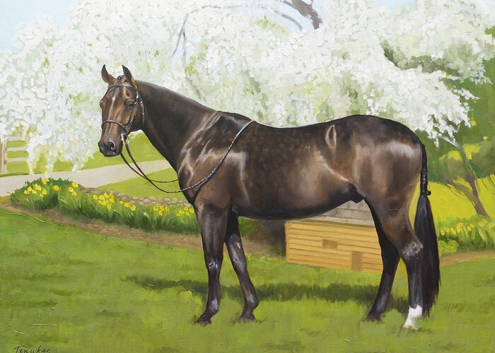 Horse Greeting Card featuring the painting Dorian by Linda Tenukas