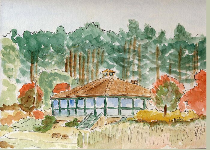 Autumn Greeting Card featuring the painting Dorrs Pondhouse by Linda Feinberg