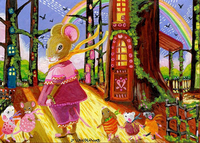 Mice Greeting Card featuring the painting Dotties Daycare Daily Walk by Jacquelin L Westerman