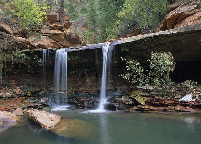 Zion Greeting Card featuring the photograph Double Falls on North Creek by Susan Rovira
