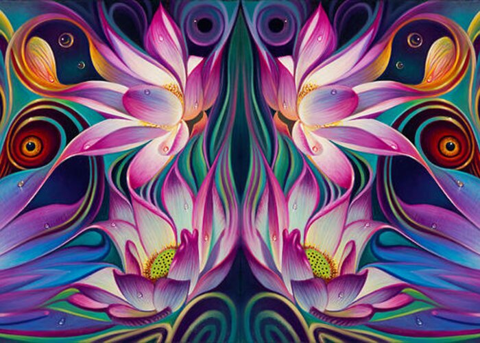 Lotus Greeting Card featuring the painting Double Floral Fantasy 2 by Ricardo Chavez-Mendez