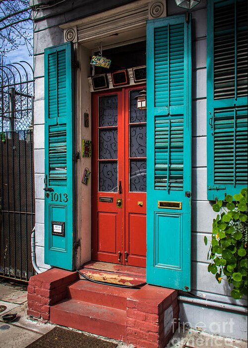 New Orleans Greeting Card featuring the photograph Double Red Door by Perry Webster