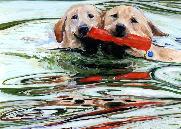 Yellow Labrador Retriever Greeting Card featuring the painting Doublemint by Molly Poole