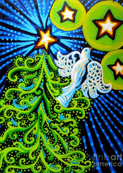 Dove And Christmas Tree Greeting Card featuring the painting Dove and Christmas Tree by Genevieve Esson