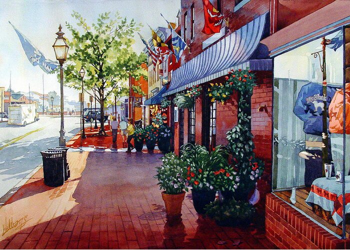 Landscape Greeting Card featuring the painting Down to the Waterfront by Mick Williams