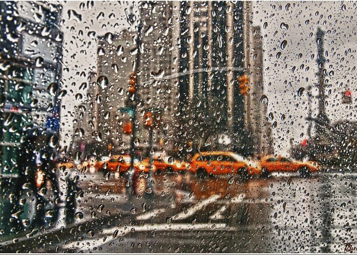 New York Greeting Card featuring the photograph Downpour in Manhattan by Peggy Dietz
