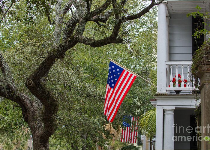 Historic Greeting Card featuring the photograph Downtown Charleston Americana by Dale Powell