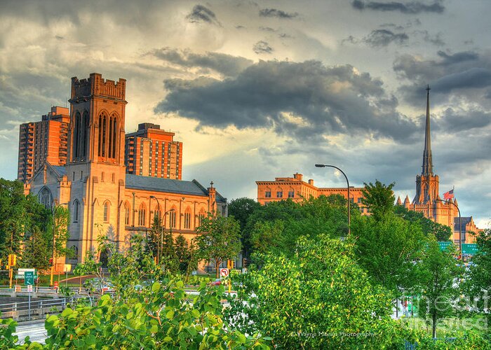 Downtown Minneapolis Greeting Card featuring the photograph Downtown Minneapolis Skyline Saint Mark's Episcopal Cathedral by Wayne Moran