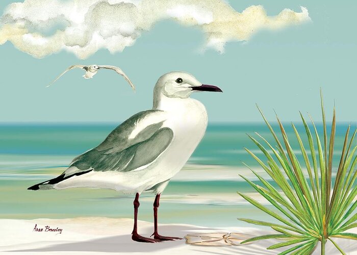 Sea Gull Greeting Card featuring the painting Downwind by Anne Beverley-Stamps