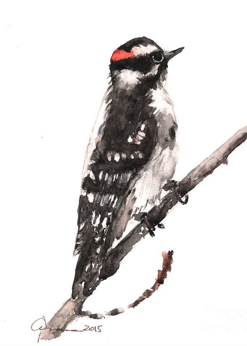Downy Woodpecker Greeting Card featuring the painting Downy Woodpecker by Claudia Hafner