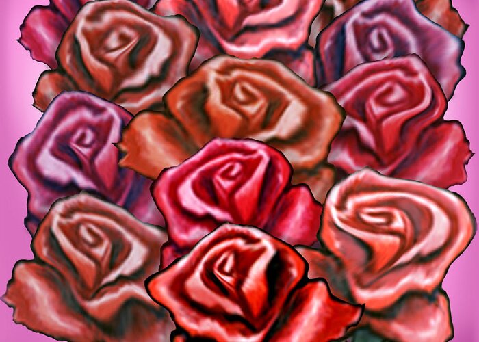 Red Greeting Card featuring the digital art Dozen Red Roses by Kevin Middleton