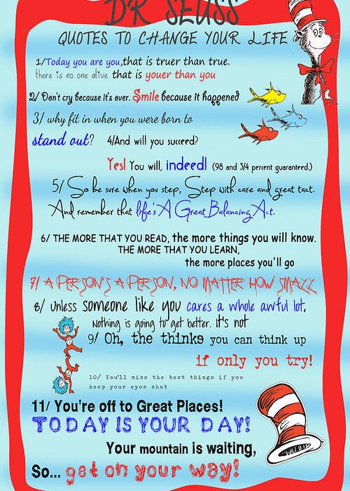 Dr. Seuss Greeting Card featuring the digital art Dr Seuss - Quotes to Change Your Life by Georgia Fowler
