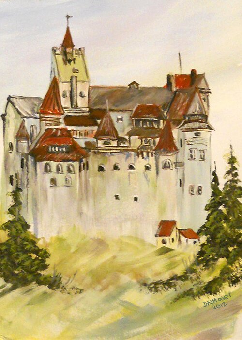 Dracula Greeting Card featuring the painting Dracula's Castle in Bran Romania by Dorothy Maier