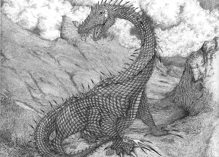Drawing Greeting Card featuring the drawing Dragon by Michael Stanford