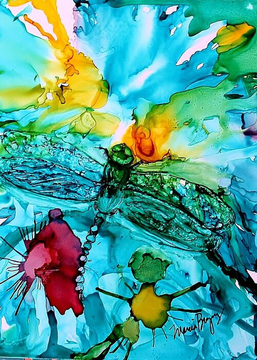 Dragonflies Greeting Card featuring the painting Dragonfly Blues by Marcia Breznay