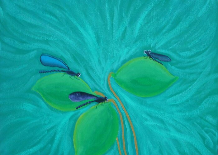 Dragonfly Greeting Card featuring the painting Dragonfly Dreams by Angie Butler