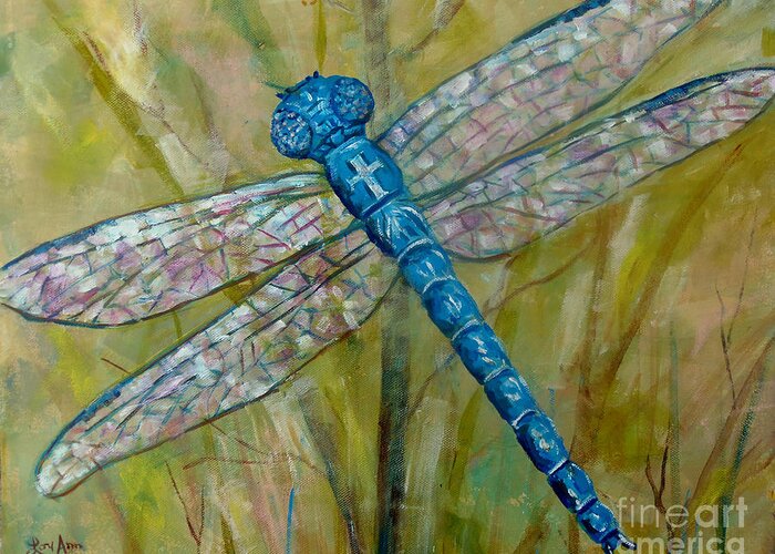 Dragonfly Greeting Card featuring the painting Dragonfly by Lou Ann Bagnall