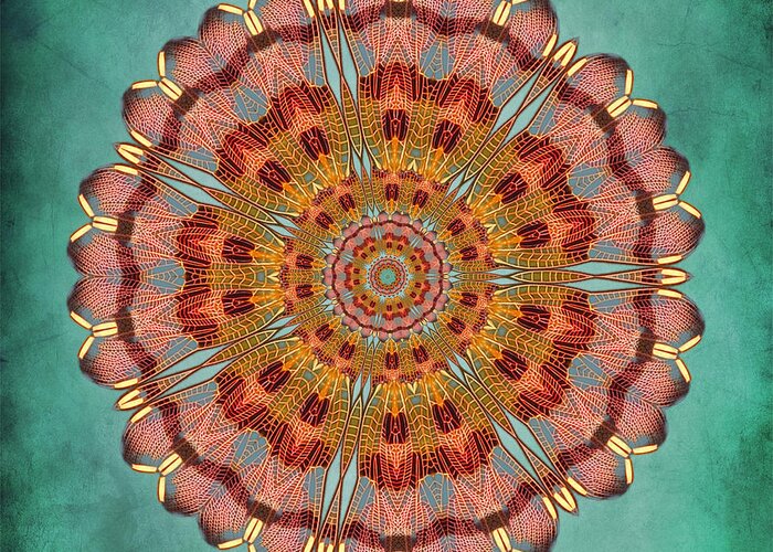 Abstract Greeting Card featuring the digital art Dragonfly WIng Mandala by Deborah Smith