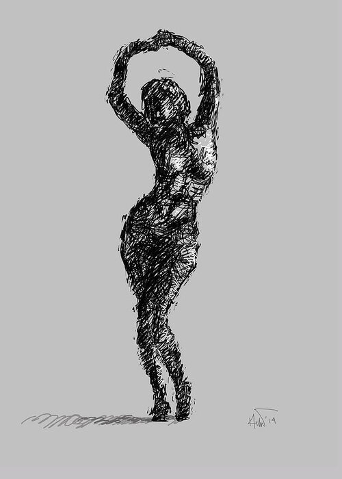 Figure Girl Drawing Greeting Card featuring the digital art Drawing-02 by Helal Uddin