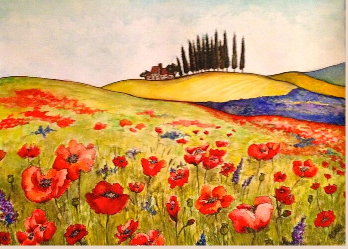 Tuscan Landscape Greeting Card featuring the painting Dreaming of Tuscany by Rae Chichilnitsky