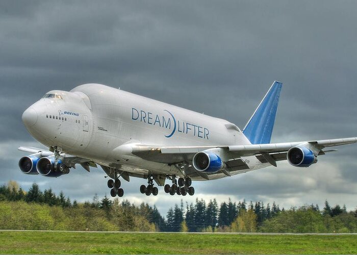 747 Greeting Card featuring the photograph Dreamlifter Landing 2 by Jeff Cook