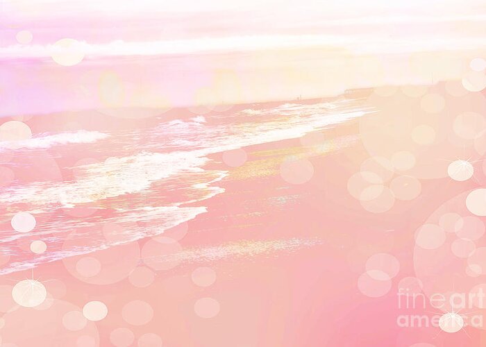 Ocean Photography Greeting Card featuring the photograph Dreamy Pink Beach Ocean Coastal Wrightsville Beach North Carolina - Surreal Pink Bokeh Ocean Waves by Kathy Fornal