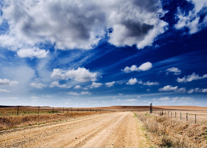 Flint Hills Greeting Card featuring the photograph Dreamy Skies over Gravel by Eric Benjamin