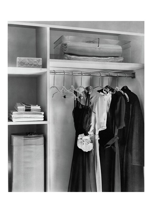 Interior Greeting Card featuring the photograph Dresses Hanging In A Closet by Dana B. Merrill