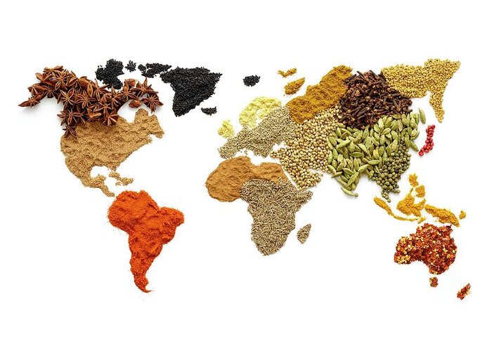 Nobody Greeting Card featuring the photograph Dried Spices In World Map Shape by Science Photo Library
