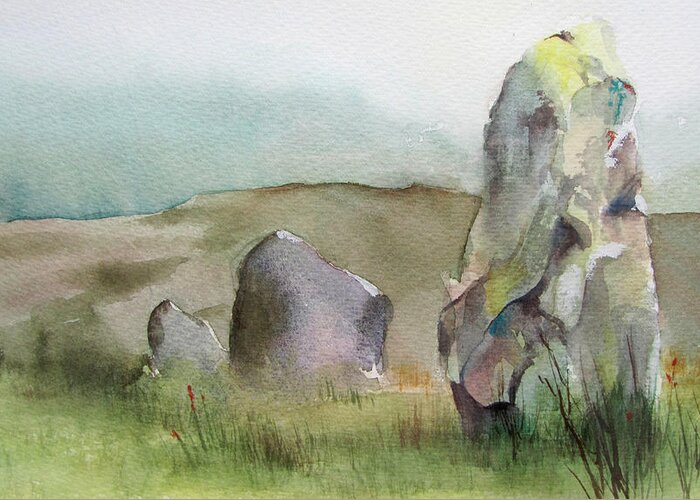 Standing Stones Greeting Card featuring the painting Druids by Amanda Amend