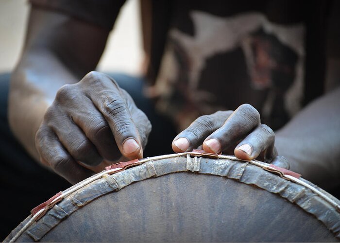 Accra Greeting Card featuring the photograph Drum Maker's Hands I by Ronda Broatch