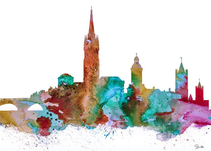 Dublin City Skyline Greeting Card featuring the painting Dublin by Watercolor Girl