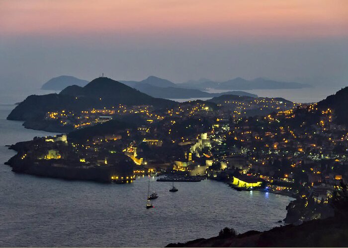 Croatia Greeting Card featuring the photograph Dubrovnik at Night by Alan Toepfer
