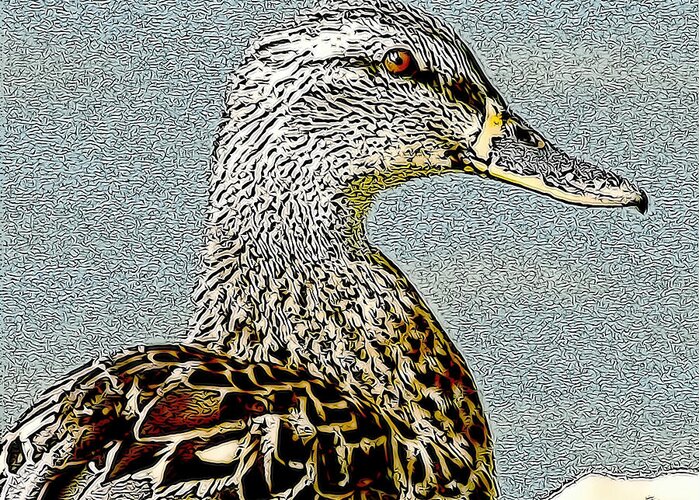 Brown Duck Greeting Card featuring the mixed media Duck Art Tribal Mallard II by Lesa Fine