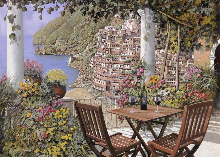 Positano Greeting Card featuring the painting aperitivo a Positano by Guido Borelli