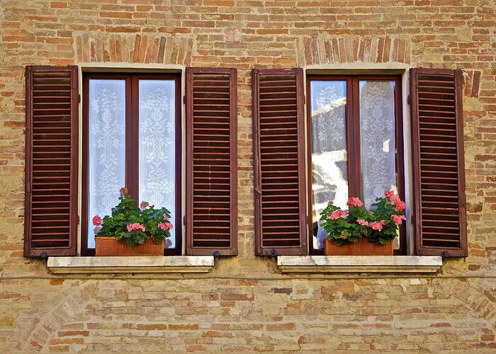Art Greeting Card featuring the photograph Dueling Windows of Tuscany by David Letts