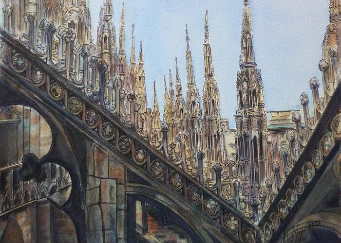 Duomo Di Milano Greeting Card featuring the painting Duomo di Milano III by Henrieta Maneva