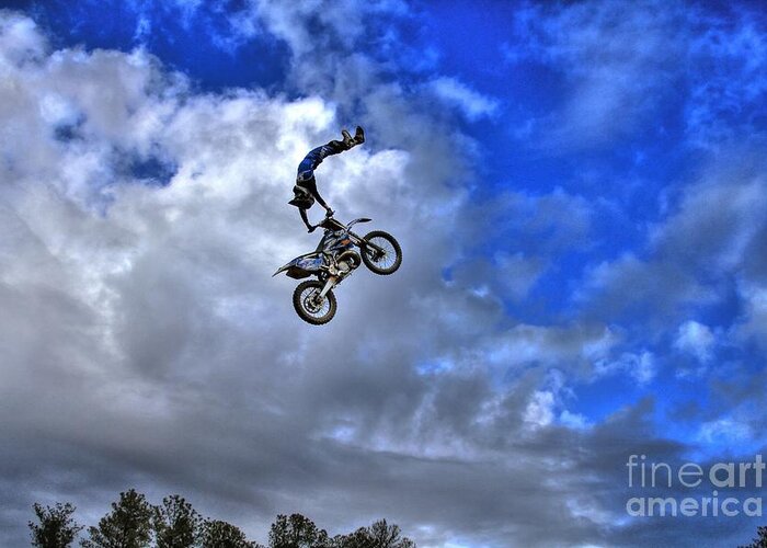 Reid Callaway Jumping Greeting Card featuring the photograph Durhamtown Plantation Ray Bennett Flying High2 by Reid Callaway