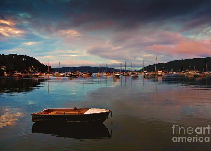 Dusk Greeting Card featuring the photograph Dusk at Careel Bay by Sheila Smart Fine Art Photography