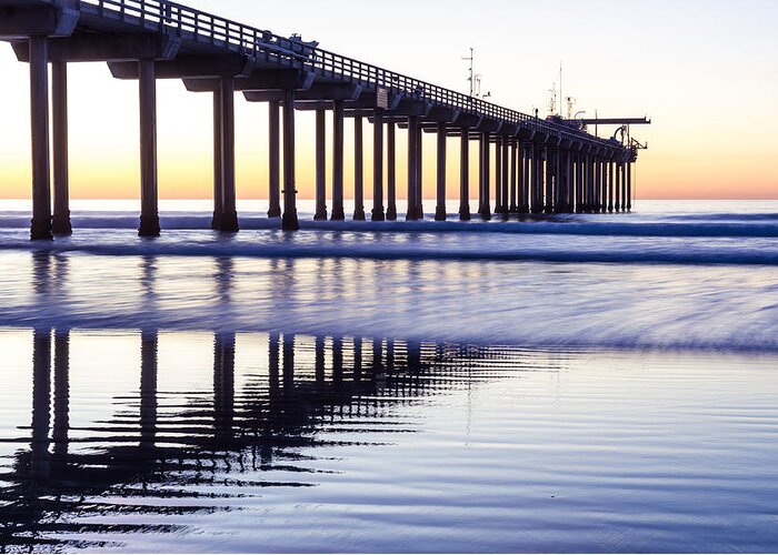 Scripps Pier Greeting Card featuring the photograph Dusk At Scripps Pier by Priya Ghose