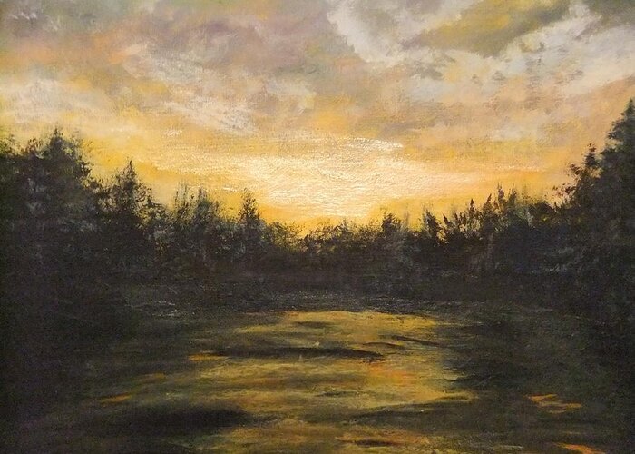 Acrylic Greeting Card featuring the painting Dusk Sunset by Lynne McQueen