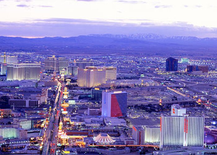 Photography Greeting Card featuring the photograph Dusk The Strip Las Vegas Nv Usa by Panoramic Images