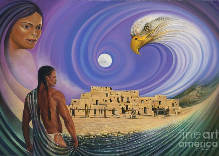 Taos Greeting Card featuring the painting Dynamic Taos I by Ricardo Chavez-Mendez