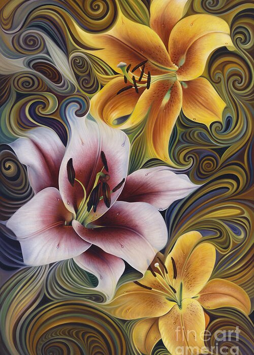 Flowers Greeting Card featuring the painting Dynamic Triad by Ricardo Chavez-Mendez