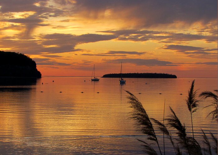 Sunset Greeting Card featuring the photograph Eagle Harbor Sunset 2 by David T Wilkinson