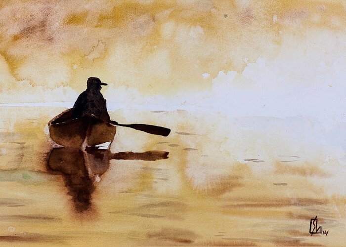 Solitude Greeting Card featuring the painting Early morning canoe by Lee Stockwell