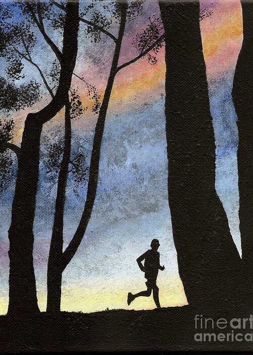 Runner Greeting Card featuring the painting Early Morning Run by Mary Scott