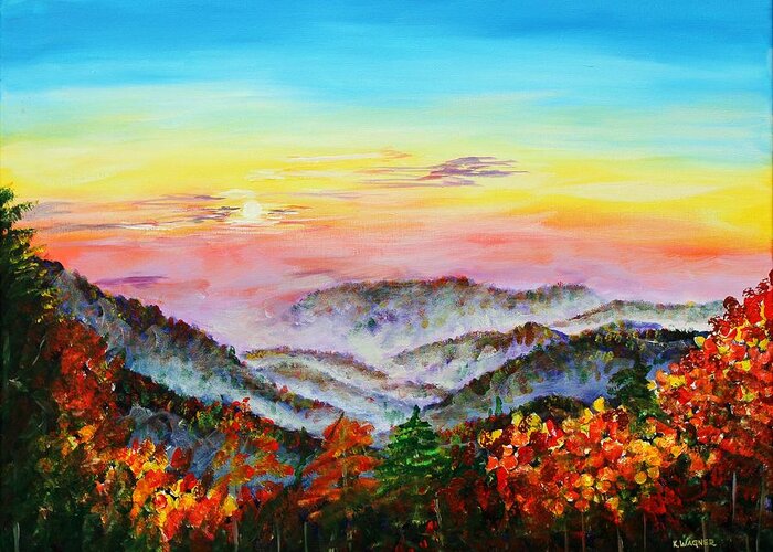Mountains Greeting Card featuring the painting Early Morning Smoky Mountains by Karl Wagner